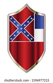 A typical crusader type shield with the state flag of Mississippi all isolated on a white background