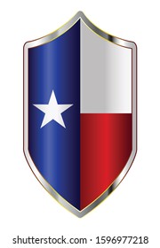 A typical crusader type shield with the state flag of Texas all isolated on a white background