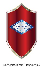 A typical crusader type shield with the state flag of Arkansas all isolated on a white background