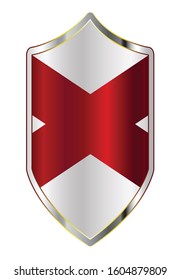 A typical crusader type shield with the state flag of Alabama all isolated on a white background