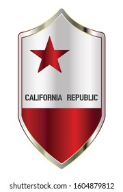 A typical crusader type shield with the state flag of California all isolated on a white background