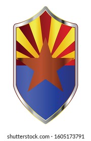 A typical crusader type shield with the state flag of Arizona all isolated on a white background