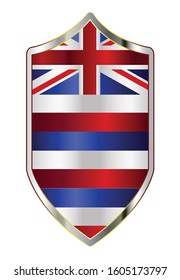 A typical crusader type shield with the state flag of Hawaii all isolated on a white background