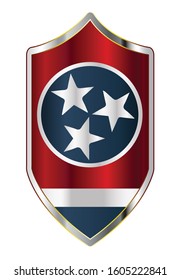 A typical crusader type shield with the state flag of Tennessee all isolated on a white background