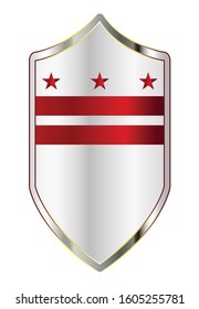 A typical crusader type shield with the state flag of Washington DC all isolated on a white background