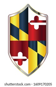 A typical crusader type shield with the state flag of Maryland all isolated on a white background