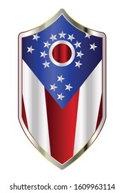 A typical crusader type shield with the state flag of Ohio all isolated on a white background