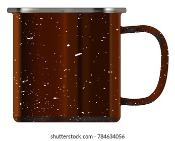 A typical dirty coloured tin cup with white mottle FX over a white background