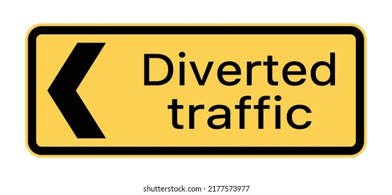 Typical Diverted Traffic black and yellow road highway sign over a white background