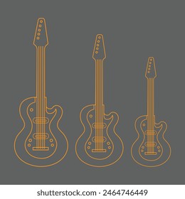 A typical electric guitar set over a gray background, set of line guitar cocept isolated.