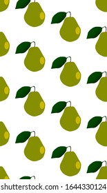 A typical English pear as a seamless pattern  isolated on a white background