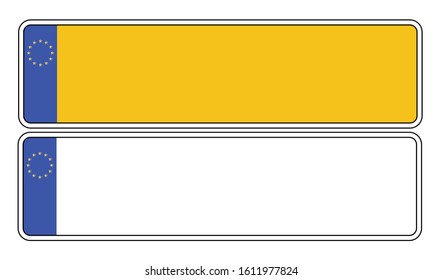 Typical EU number plate front and rear over a white background with space for text