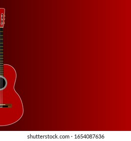 A typical Flamenco Spanish acoustic guitar set over a dark red background