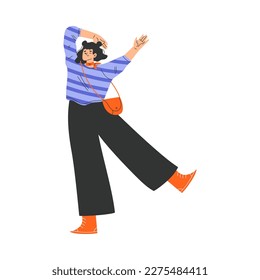 Typical French Woman Character Standing and Smiling Vector Illustration