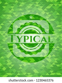 Typical green emblem. Mosaic background