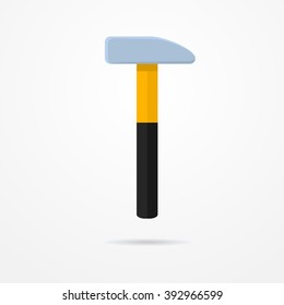 Typical hammer in flat style. Cartoon isolated hammer tool on white background. Hammer colorful icon with shadow. Hammer vector stock illustration.