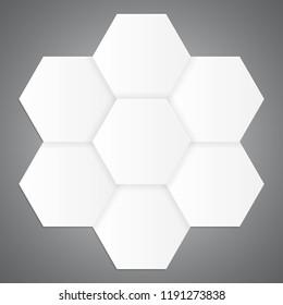 Typical Hexagon Skewomorphic Design For Presentation Seven Things. Shadows, Gradients, Common Stuff. EPS10.