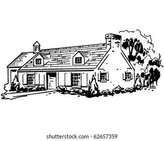 Typical House - Retro Clipart Illustration
