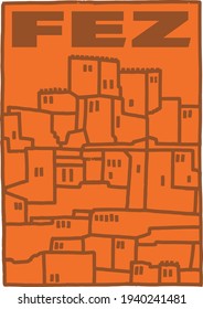 Typical houses of Fez city print design.