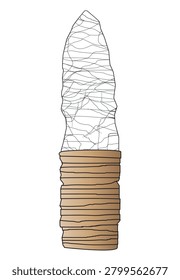 A typical illustration of a stoneage flint knife with a animal sking bound handle