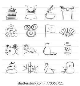 Typical Japan culture icons - vector icon set