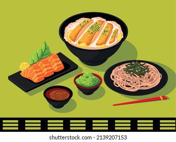 typical japanese food and sauces