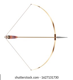 A typical longbow and arrow isolated, on a white background
