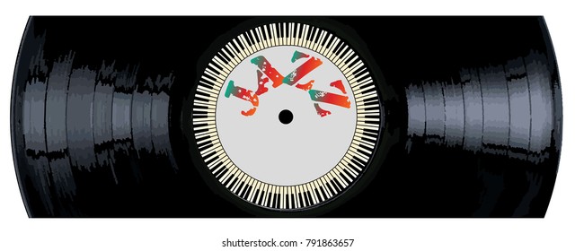 A typical LP vinyl record section with the legend jazz and a circle of piano keys all over a white background.