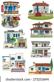 typical mediterranean architecture - set - cartoon