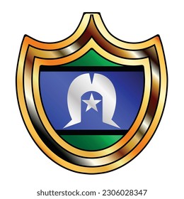 Typical metal shield with inset Torres Strait Islander flag on a white background