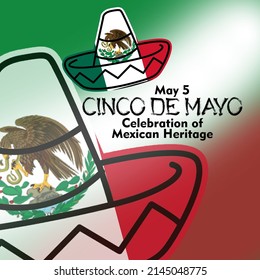 Typical Mexican hat with its flag with the text Cinco de mayo which means Fifth of May, Cinco de Mayo May 5