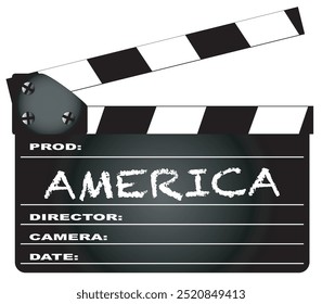 A typical movie clapperboard with the legend America isolated on white.