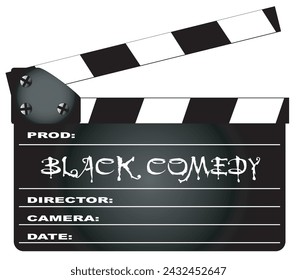 A typical movie clapperboard with the legend Black Comedy isolated on white.