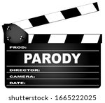 A typical movie clapperboard with the legend Parody isolated on white.