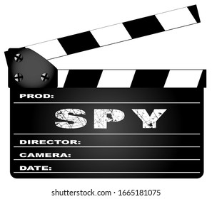 A typical movie clapperboard with the legend Spy isolated on white.