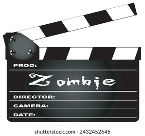 A typical movie clapperboard with the legend Zombie isolated on white.