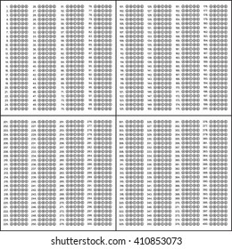 Typical multiple choice answer 1-400 ,Vector illustration.