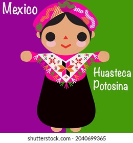 Typical Nahua Huasteca Potosina dress Lele doll from Mexico.