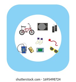 typical objects of the 80s on white background vector