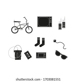 typical objects of the 80s on white background vector