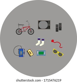 typical objects of the 80s on white background vector