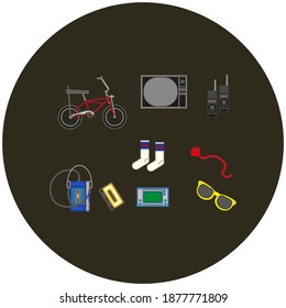 typical objects of the 80s on white background vector
