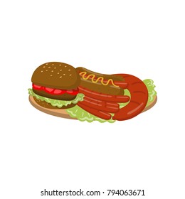 Typical picnic meal on a plate cartoon vector Illustration