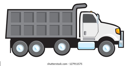 A Typical Plain White Blank American Dump Truck.