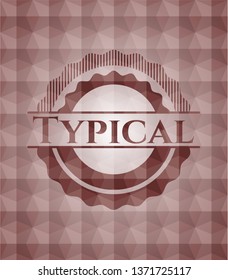 Typical red emblem or badge with geometric pattern background. Seamless.