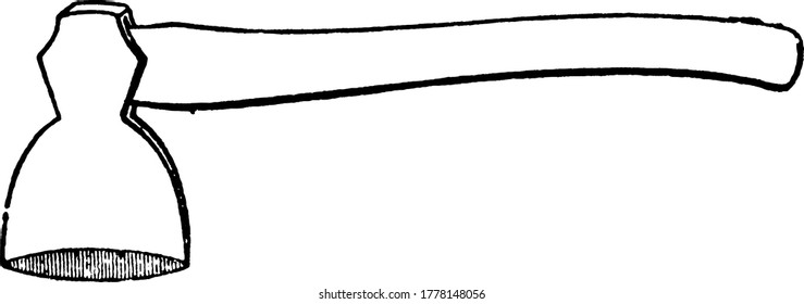 A typical representation of an axe that is used as a cutting tool or weapon to shape, chop and cut woods, vintage line drawing or engraving illustration.