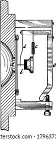 A typical representation of a blake transmitter, that is used in taking voice and transferring it into an electrical signal that can be reproduced by a receiver. It is mainly used in telephone systems