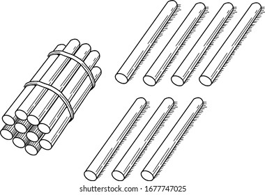 A typical representation of a bundle of 17 sticks bundled in tens that can be used when teaching counting, grouping, and place value, vintage line drawing or engraving illustration.