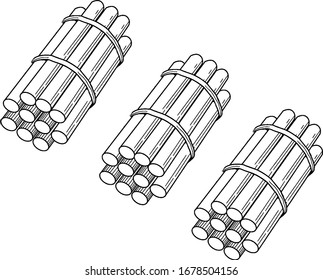 A typical representation of a bundle of 30 sticks bundled in tens that can be used when teaching counting, grouping, and place value, vintage line drawing or engraving illustration.