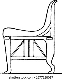 A typical representation of the Egyptian chair has legs that are prismatic or often turned, frequently with claw feet, vintage line drawing or engraving illustration.